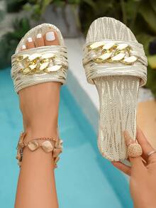 Beige Bohemian Beach Sandals/Slippers, Suitable For Beach, Vacation, Casual Wear, Comfortable And Easy To Slip On - Beige - View 1