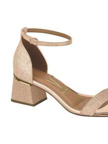 Vizzano Women's Sandal Kit - Low Heel, Block Heel, Chunky Heel, Closed Heel, Metallic, Glitter Strap, Elegant Party Shoes + Glitter Party Bag In Silver, Gold, And Rose Gold - Màu hồng gỉ - Xem 4