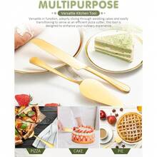 2-Piece Premium Cake Cutting Set, Exquisite Knife And Server With Serrated Design, Includes Cake Knife And Pie Spatula For Pastry, Pizza And Desserts (Gold) - View 6