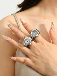 1pc Small Silver Round Fingers Watch Rings Jewelry For Women Multiple Styles And Arbitrary Combinations Of Emotional Rings - Silver Small Round Style - View 2