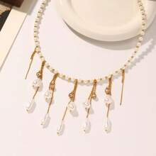 1件新款流苏仿不规则珍珠流苏女士度假沙滩宴会最佳选择首饰 - 白色 - 查看 3