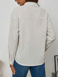 QIANZHIDU 女士宽松竖条纹长袖休闲办公商务风衣，优雅成熟，秋季衬衫，女士优雅衬衫，春季穿搭，女士派对衬衫，女士休闲衬衫，女士衬衫 - 格子 - 查看 7