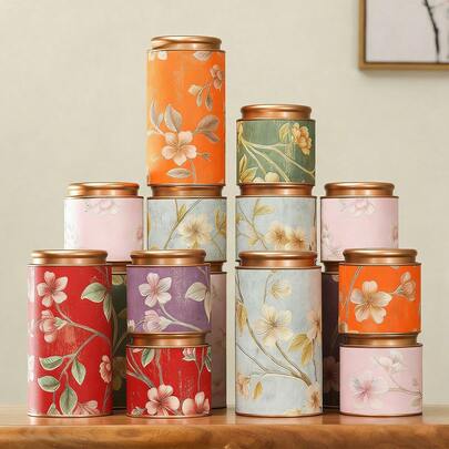 1pc Metal Tea Canister With Ceramic Glaze Lid And Bottom, Airtight Storage Container For Kitchen And Pantry, Suitable For Tea, Coffee Beans, Sugar, Nuts. Great For Holiday Gifts And Everyday Use.