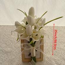 Realistic Touch, Suitable For Bride, Bridesmaid Wedding, White Calla Lily & Tulip Handmade Artificial Bridal Bouquet, Wedding Accessory - White - View 10