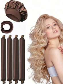 3pcs No-Heat Curling Iron, Slouchy Curling Tool, Heatless Curl Wand, Women's Fashion Big Wave Curling Wand, Suitable For Sleeping And Nighttime Use, Clip Curling Iron, Suitable As Mother's Day Gift - A - View 1