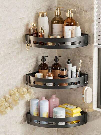 3 piezas Estantería de baño de plástico negro, Estantería de almacenamiento de baño de 8.6*8.6cm, Adecuada para colocar en la pared, Necesita secarse durante 2 horas antes de la instalación, Estantería para área de ducha interior, Estantería para champú montada en la pared, Estantería de almacenamiento para cocina y baño, Estantería de esquina ahorradora de espacio - Fácil instalación, Diseño antideslizante, Decoración de baño, Decoración del hogar, Adecuado como regalo de graduación, inauguración de la casa, despedida de soltero, dama de honor, Día del Padre