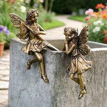 1 Set Copper Elegant Flower Fairy Statue Hanging Decor, Suspended Nymph Sculpture, Spring Fairy Garden Decoration, Simulating Elves Working In The Countryside, Adding Mysterious And Dreamy Charm To The Garden - Imitation Copper Fairy Flower Pot Pendant - View 2