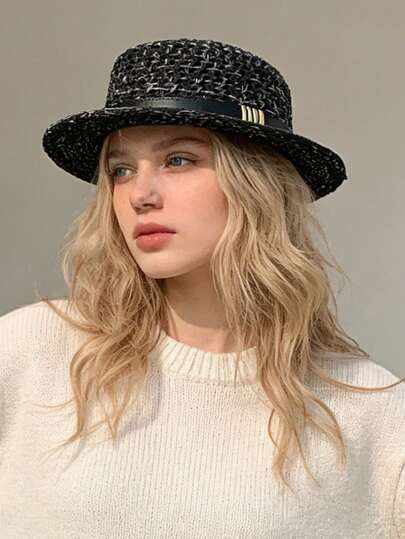 1顶女士草帽，波西米亚复古镂空平顶草帽，适合夏季、海滩、度假和户外日常佩戴