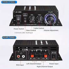 AK280 1 X 600W Dual-Channel Mini Power Amplifier, HiFi Stereo Compact Audio Power Amplifier, 2.0-Channel, Class AB, RCA/AUX Input, Bass And Treble Control, Suitable For Audio Amplifier Of Home, Computer And Car Music Player, Without Power Adapter And Power Cord (Excluding Power Adapter And Power Cord). - AK280 - View 5