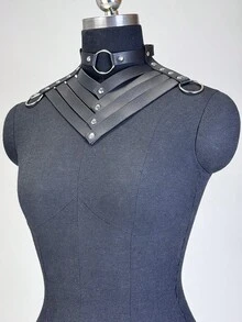 1 chiếc vòng cổ choker đính đinh tán bằng chất liệu PU dành cho nữ, phụ kiện dây chuyền phong cách Gothic Punk. - màu đen - Xem 4