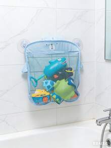 1 pieza Organizador de juguetes de baño con diseño de animal de dibujos animados, cesta de ducha de malla transpirable con ventosas, bolsa de almacenamiento para el baño - Multicolor - Ver 4