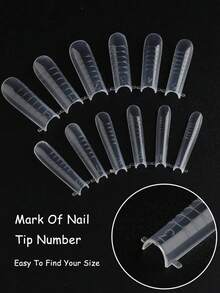 48 pièces de moules à ongles carrés en forme de cercueil, de couleur double. Convient pour la construction rapide de manucure en gel, bandes d'extension d'ongles artificiels à couverture complète, outils de conception d'art des ongles - Transparent - Voir 2