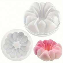 1个单孔向日葵造型慕斯蛋糕硅胶模具，圆形拼接心形花朵造型DIY烘焙工具 - 查看 1