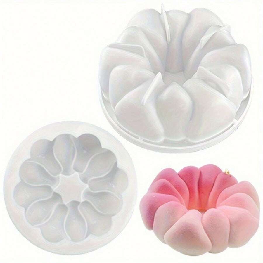1个单孔向日葵造型慕斯蛋糕硅胶模具，圆形拼接心形花朵造型DIY烘焙工具 - 查看 1