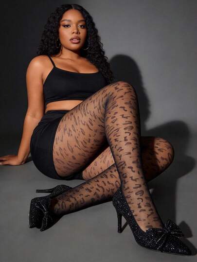 1pc 15D Women's Black Leopard Jacquard Sheer Pantyhose, Sexy Skinny Tights, Ultra-Thin Stockings For Spring/Summer, Versatile Leggings Suitable For Halloween, Back To School, Holidays, Dates, Outings