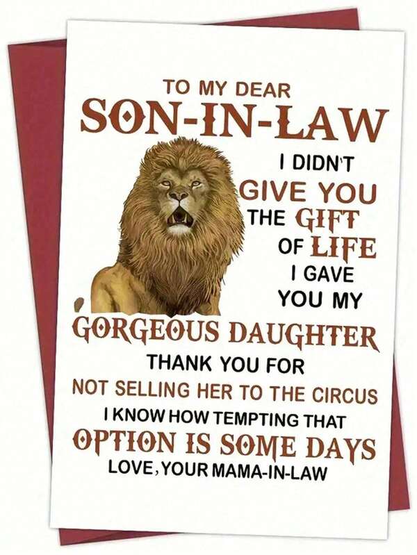 1pc Funny Birthday Card For Son-In-Law "To My Beloved Son-In-Law" With Red Envelope Perfect For Son-In-Law