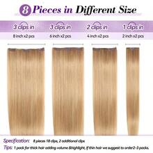 Clip In Hair Extensions Real Human Hair 18 Inch 100g/3.6oz Straight Seamless Invisible Human Hair Extensions Clip Ins For Women Double Weft 8pcs #27-Blonde - S27 - 查看 6
