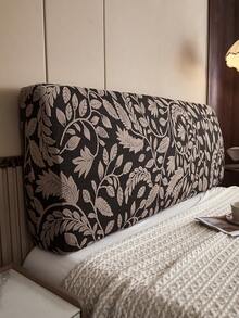 1pc Leaf Pattern Plush Bed Headboard Cover, Soft & Breathable, Suitable For Various Occasions - Khaki - View 10