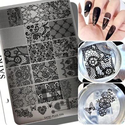 Nail Art Stamping Plate, Beginner Friendly Nail Decoration Template, Lace, Floral, Line Design Transfer Stamping Template, Nail Polish Stamping Mold, Nail Art Stamping Template, Transparent Transfer Silicone Stamp, Nail Art Tools