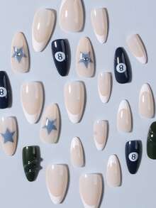 24片Y2K风格水钻凝胶美甲贴片，杏仁形亚克力甲片，星形图案设计，包含1片果冻胶和1个指甲锉，适合秋冬季节，女士和女孩的美甲装饰 - 查看 4