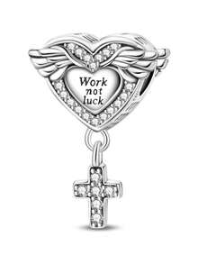 Mặt dây chuyền hình thánh giá, cánh thiên thần và trái tim bằng bạc Sterling 925, trang sức Cơ đốc giáo khắc chữ truyền cảm hứng, phù hợp với vòng tay kiểu Châu Âu tự làm cho phụ nữ. - Nhiều màu - Xem 14