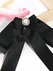 1pc Women's Fashionable Minimalist Solid Color Faux Pearl Ribbon Bow Tie Collar Flower, Versatile For Casual, Date, Party, Shirt, School, Stage Performance - Multicolor - View 3