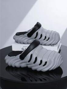 轻便EVA波浪孔洞套脚鞋 | 透气镂空穆勒凉鞋 | 可调节后跟带沙滩花园鞋 - 灰色 - 查看 4