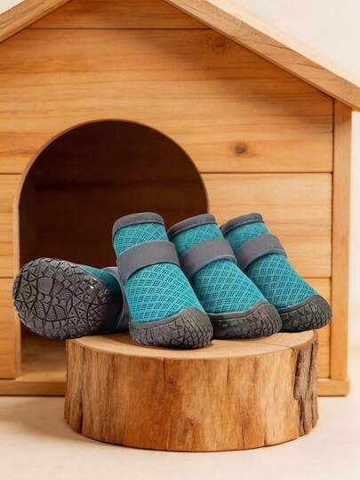 4 Pcs- Breathable Dog Boots - Premium Mesh Pet Shoes With Rubber Soles And Hook And Loop Closures, Suitable For Small To Medium-Sized Dogs. All-Season Paw Protection Gear, Breathable And Comfortable For Outdoor Walks In Spring And Summer.
