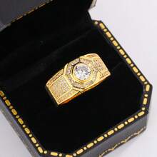 Nhẫn mạ vàng sang trọng cổ điển đính đá Cubic Zirconia, món quà trang sức dành cho nam giới, thích hợp cho tiệc tùng và đám cưới. - Vàng - Xem 3