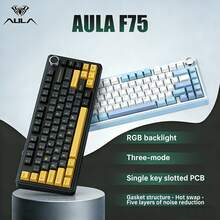 AULA F75 75% Wireless Mechanical Keyboard, Hot-Swappable Custom Keyboard With Knob, RGB Backlit, Pre-Lubed Linear Switches, 2.4GHz/Type-C/BT5.0 Connectivity, Gaming Keyboard - View 2