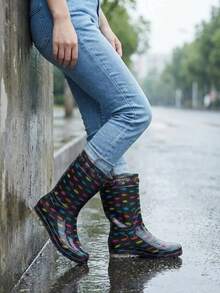 Women's Mid-Calf Anti-Slip Rain Boots, Colorful Polka Dot Fashion Style, Suitable For Fishing, Motorcycle Riding, PVC Upper, High-Quality Reinforced Sole, Comfortable & Durable Outdoor Rain Boots - Colorful Dots - View 3