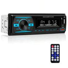 1DIN车载收音机立体声蓝牙MP3播放器FM收音机，7种颜色可选，带遥控器、AUX/USB/TF卡槽和车载安装套件 - 12V - 查看 13