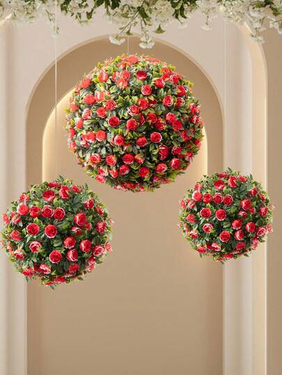 1개 인조 장미 볼, 다양한 색상 가능: 빨강, 자홍색, 보라색. 다양한 크기: 18cm(7.1인치), 22cm(8.7인치), 또는 28cm(11인치) 웨딩 시즌 장식, 파티 용품, 인조 잔디 볼, 졸업 시즌 장식, 사무실/거실/침실/식당 장식, 파티/결혼식/정원 장식, 홈 데코, 학교/기숙사 장식