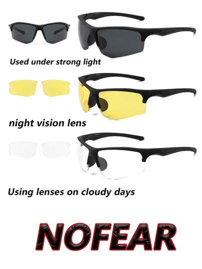  NOFEAR Unisex Cycling Glasses, Outdoor Fashion Sunglasses, Polarized Lenses, Suitable For Road Bike, Mountain Bike, Fishing, Hiking, Camping, 3 Interchangeable Lenses And Adjustable Combination Set Sports Glasses