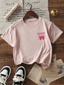 Áo thun ngắn tay dáng casual cho bé gái, in hình trái tim và nơ hoạt hình, kiểu dáng đa năng cho mùa hè. - Hồng - Xem 4