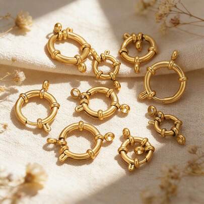 1pc 304 Stainless Steel 18K Gold Plated Multi-Size Spring Clasp Sailor Clasp Necklace Connector DIY Charm Jewellery Necklace Bracelet Making Connector Women's Stainless Steel Jewellery Handmade Accessories