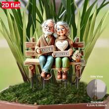 2D Flat, 1pc Romantic Grandparents Sitting On Bench Plastic Garden Decor, Suitable For Lawn, Planter, Patio Decoration, Thanksgiving Decor, Ideal Gift For Elders - A - View 2