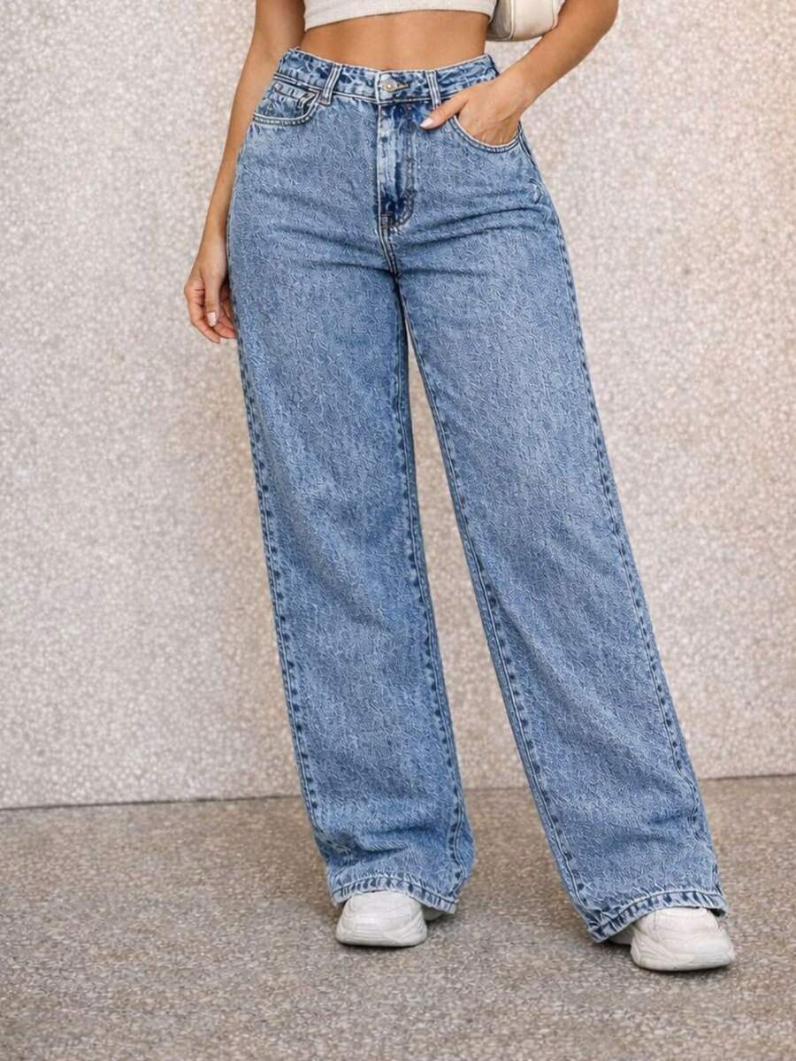 Calça Wide Leg Feminina Confortável Casual Versátil Elegante Moderna Qualidade Blogueira - Lavagem clara - Visão 1