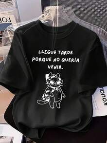 New Fashion Women's Crew Neck Shirt, Casual Short Sleeve Crew Neck T-Shirt With Cool Cat Print, Size, Black, Spring 2026 - 白色的 - 查看 7