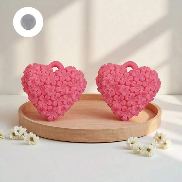 大型心形樱花硅胶蜡烛模具，ins风花朵造型蜡烛融化硅胶模具，DIY手工蜡烛制作材料，皂石树脂工艺装饰，易脱模且可重复使用
