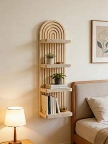 1pc Boho Wave Pattern Wooden Wall Frame, Rainbow Arch Wooden Hanging Storage Rack, Farmhouse Style Hanging Plant Shelf, Multi-Functional Wall Mounted Bookshelf And Display Rack, Easy To Install, Versatile Home Decor For All Seasons, Perfect Gift For Back-To-School Rainbow Decor - Can Be Used To Display Candles, Decorations, Books, Suitable For Bedroom, Living Room, Entryway (Color And Style Random) - Apricot - View 11