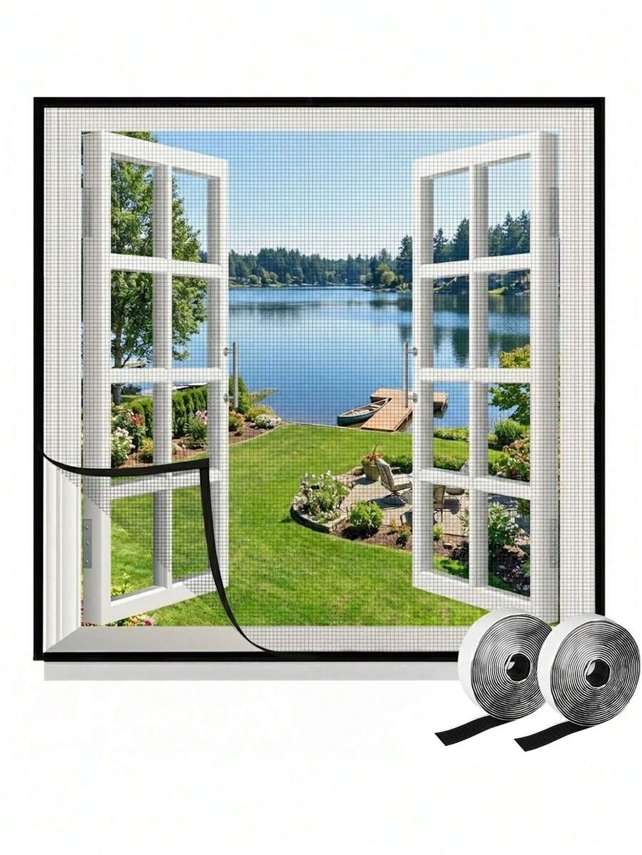 Self-Adhesive Window Screen Mesh Kit, Hook & Loop Easy Install, Breathable Anti Mosquito Insect Net, Removable Reusable Fly Screen For Home Windows - Black Mesh - View 1