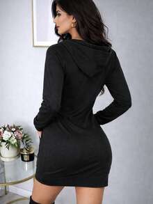 Vestido tipo sudadera - Negro - Ver 3