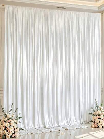 1Pc/2Pcs White Satin Backdrop Curtains For Wedding Birthday Decoration,Multiple Sizes Solid Color Background Curtain For Photography Birthday Engagement Wedding Party Decorations,Ceremony Stage Decor,Suitable For Living Room,Office Home,Bedroom Decoration,Home Decor,(Without Rod) Back To School Valentine's Day