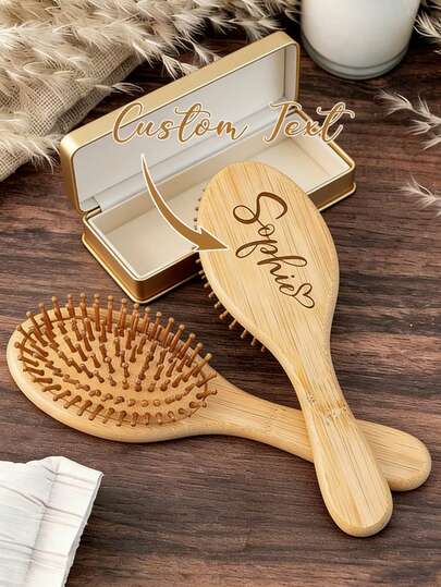مشط شعر من البامبو المخصص، مشط هوائي مخصص منقوش بالليزر، فرشاة شعر من البامبو الطبيعي، فرشاة شعر فك التشابك، هدية للأم الجديدة، موضة الشارع، هدية مثالية لها، الحبيبة، هدية زفاف مثالية
