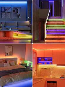 1 pieza Tira de luz LED inteligente, cinta de luz RGB de alta calidad 5050 que cambia de color, control por aplicación, control remoto de 44 teclas, sincronización con música, adecuado para decoración del hogar, dormitorio, cocina, TV, fiesta de vacaciones, Navidad - Luz multicolor - Ver 8