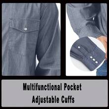 Men's Denim Cowboy Pearl Snap Casual Western Button Down Up Long Sleeve Work Shirts - Denim Blue 4 - View 3
