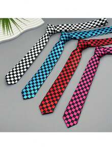 男士格纹领带一条，适合聚会和节日场合，窄款格纹领带，适合年轻职业人士/派对穿着，设计款 - 彩色 - 查看 8