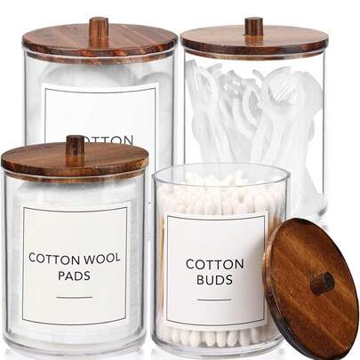 1/4/6-Pack Cotton Swab Storage Boxes - Plastic Medicine Containers With Lids, Round Cotton Ball And Swab Storage Boxes, Bamboo Bathroom Accessories, Bathroom Storage Containers With Lids.