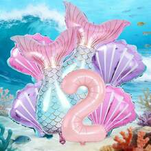 1 Set Meerjungfrau Themen Party Dekorationen, beinhaltet 32" rosa Nummer Ballons, 32" Fisch Ballons, 22" Muschel Ballons, geeignet für Mädchen Geburtstags Party, Prinzessin Themen Baby Shower, Abschlussball, Feierlichkeiten - Übersicht 5